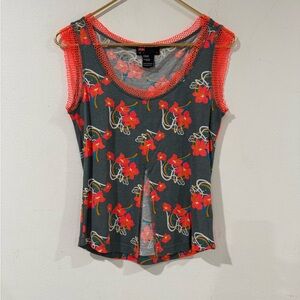 Diesel Gray Floral Tank Top with orange Accents S NWOT